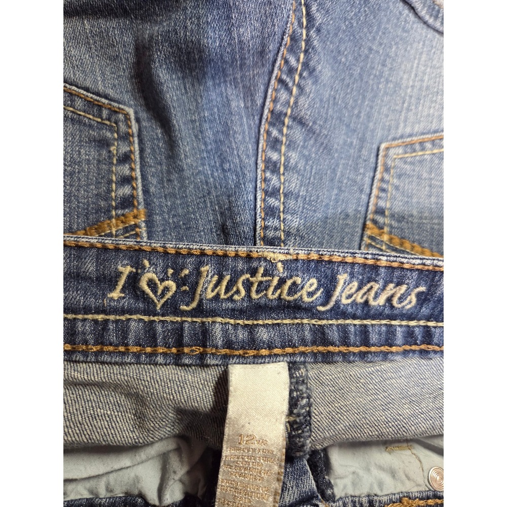 Justice Jeans‎ Girls Denim Shorts Size 12 12 5 Blue Heart Detail - Picture 5 of 7